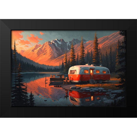 Camper On The Lake 4 Black Modern Wood Framed Art Print by Heere, Ray