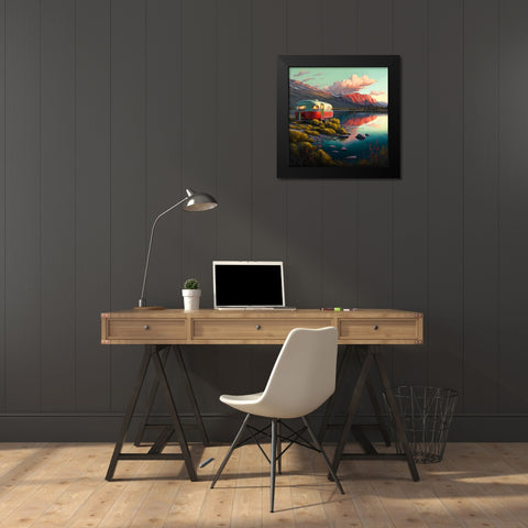 Camper On The Lake 5 Black Modern Wood Framed Art Print by Heere, Ray