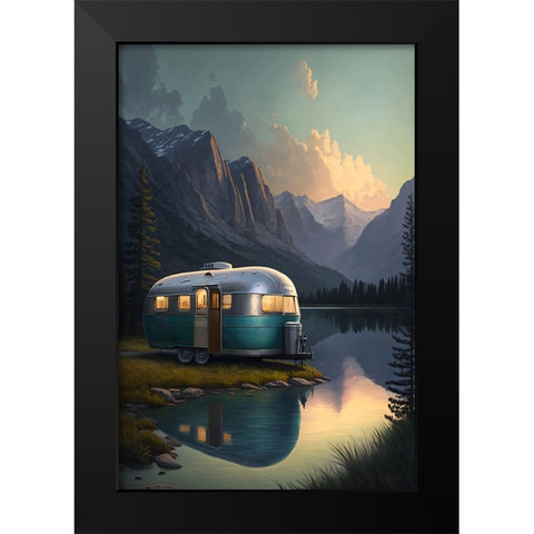 Camper On The Lake 6 Black Modern Wood Framed Art Print by Heere, Ray