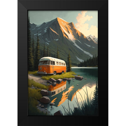 Camper On The Lake 7 Black Modern Wood Framed Art Print by Heere, Ray
