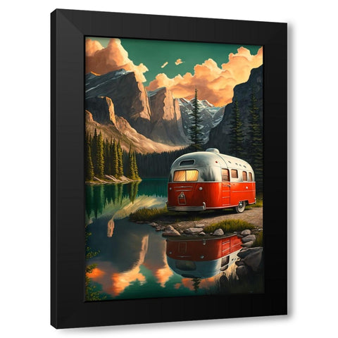 Camper On The Lake 8 Black Modern Wood Framed Art Print by Heere, Ray