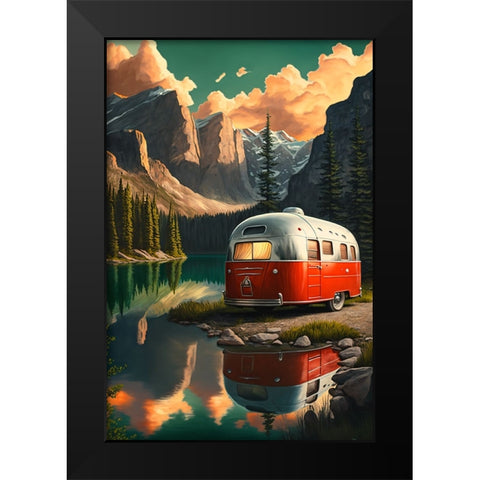 Camper On The Lake 8 Black Modern Wood Framed Art Print by Heere, Ray