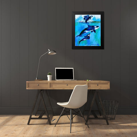 Whales Black Modern Wood Framed Art Print by Wallich, Richard