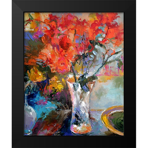 Flowers In Vase Black Modern Wood Framed Art Print by Wallich, Richard