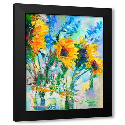 Sunflowers In Glass Bottles Black Modern Wood Framed Art Print by Wallich, Richard