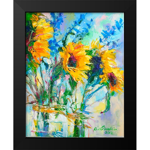 Sunflowers In Glass Bottles Black Modern Wood Framed Art Print by Wallich, Richard