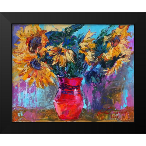 Sunflowers In Red Vase Black Modern Wood Framed Art Print by Wallich, Richard