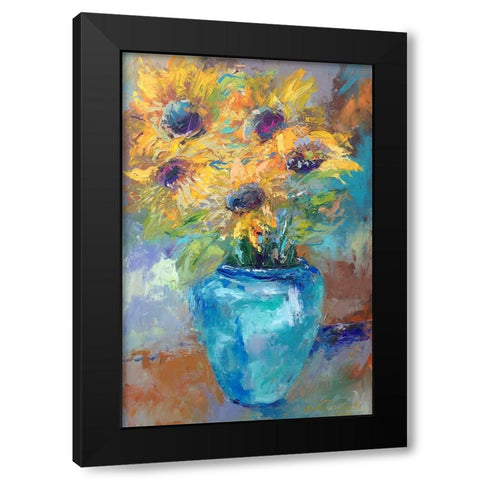 Sunflowers With Light Blue Black Modern Wood Framed Art Print with Double Matting by Wallich, Richard
