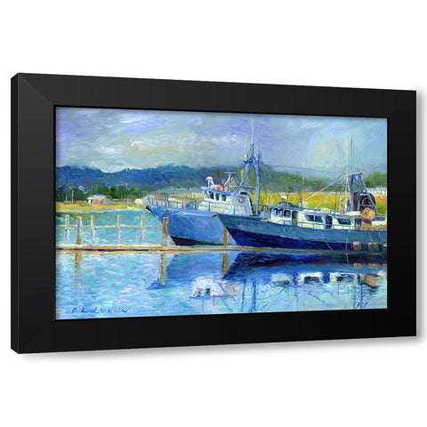 Fishing Boats On Oregon Coast Black Modern Wood Framed Art Print by Wallich, Richard
