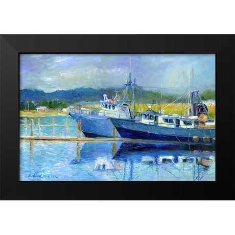 Fishing Boats On Oregon Coast Black Modern Wood Framed Art Print by Wallich, Richard