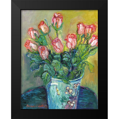 Flowers In A Vase Black Modern Wood Framed Art Print by Wallich, Richard