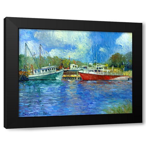 Wickford Boats Black Modern Wood Framed Art Print by Wallich, Richard