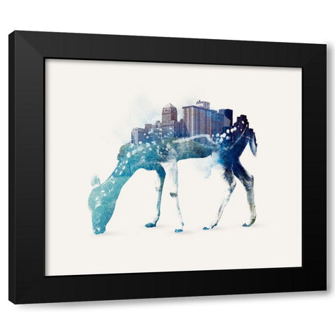 City Deer Black Modern Wood Framed Art Print by Farkas, Robert