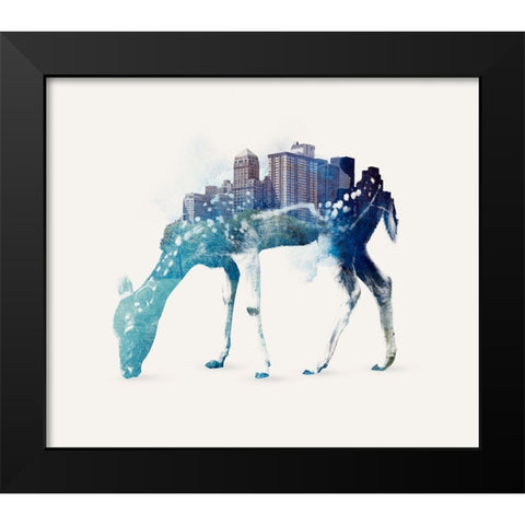 City Deer Black Modern Wood Framed Art Print by Farkas, Robert
