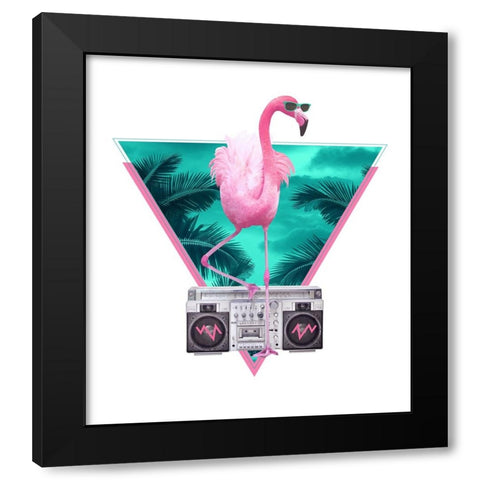 Miami Flamingo Black Modern Wood Framed Art Print by Farkas, Robert