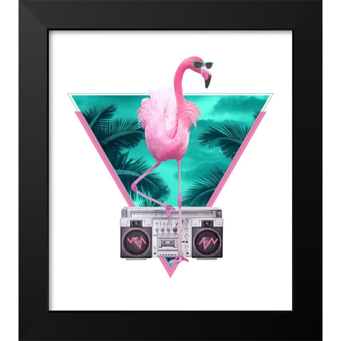 Miami Flamingo Black Modern Wood Framed Art Print by Farkas, Robert