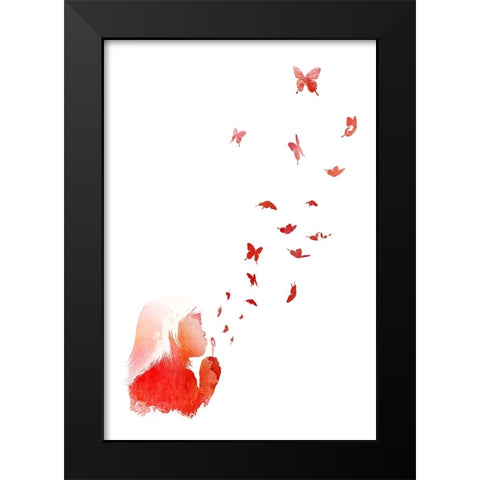 Blowing Butterflies Black Modern Wood Framed Art Print by Farkas, Robert