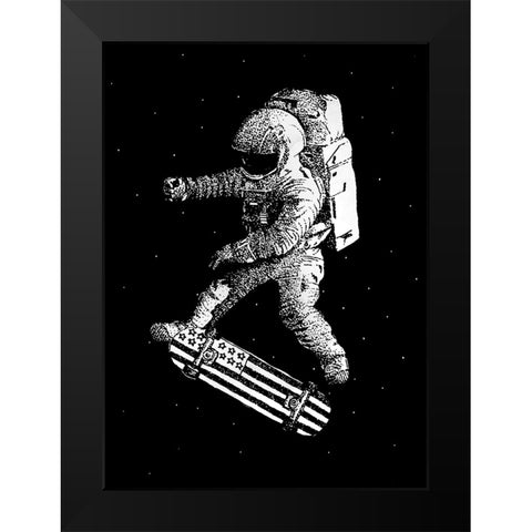 Kickflip In Space Black Modern Wood Framed Art Print by Farkas, Robert