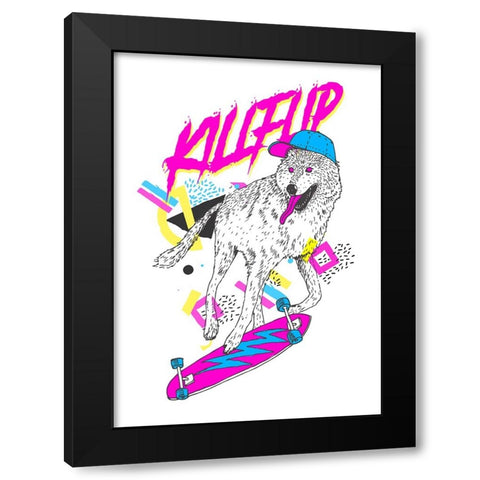 Kickflip Wolf V1 Black Modern Wood Framed Art Print by Farkas, Robert