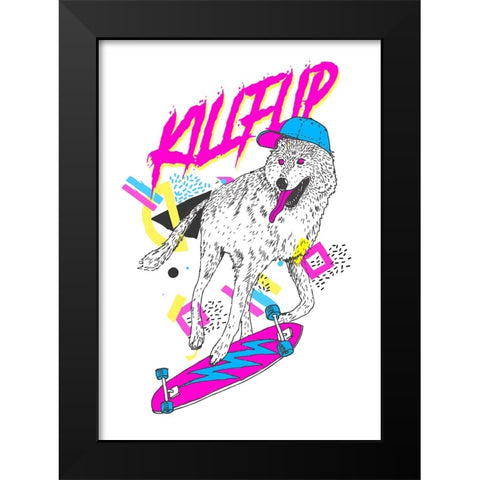 Kickflip Wolf V1 Black Modern Wood Framed Art Print by Farkas, Robert