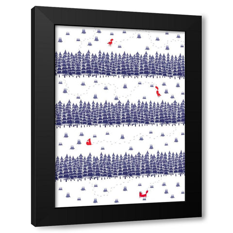 Winter Foxes Stripes Black Modern Wood Framed Art Print with Double Matting by Farkas, Robert