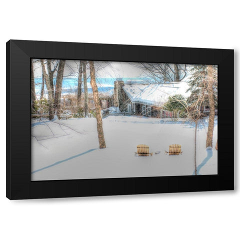 Winter Adirondak Chairs Black Modern Wood Framed Art Print with Double Matting by Goldwitz, Robert