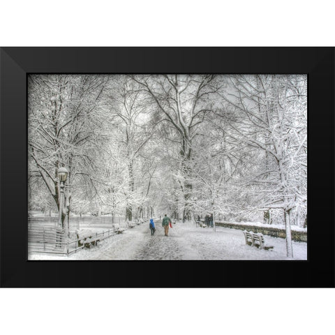 Riverside Park snow walk Black Modern Wood Framed Art Print by Goldwitz, Robert