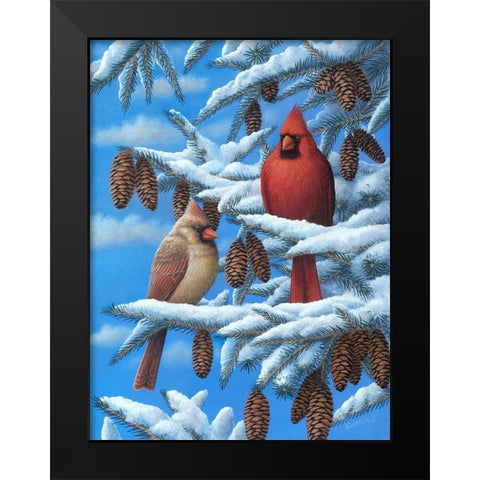 Cardinals Black Modern Wood Framed Art Print by Wavra, Robert