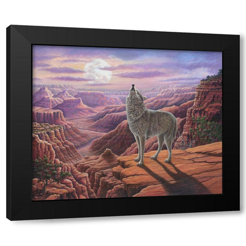 Howling Wolf Black Modern Wood Framed Art Print by Wavra, Robert