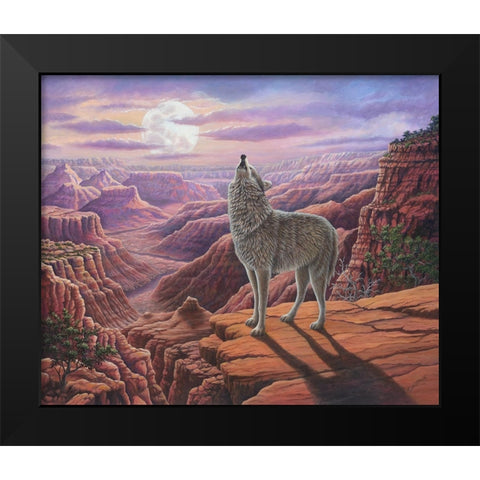 Howling Wolf Black Modern Wood Framed Art Print by Wavra, Robert