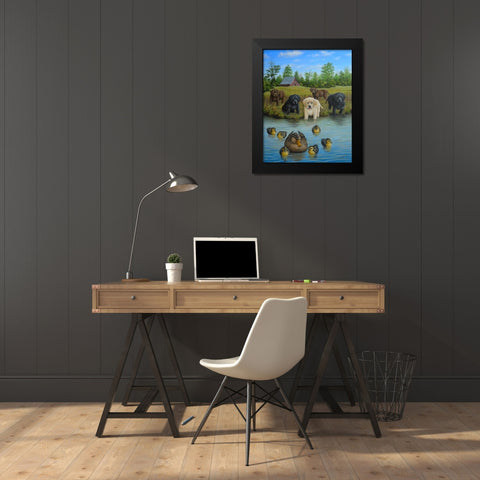 Puppies And Ducklings Black Modern Wood Framed Art Print by Wavra, Robert