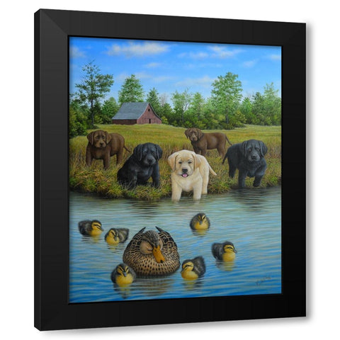 Puppies And Ducklings Black Modern Wood Framed Art Print with Double Matting by Wavra, Robert