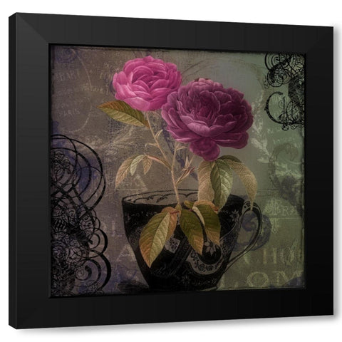 Tea and Roses I Black Modern Wood Framed Art Print by Sasha