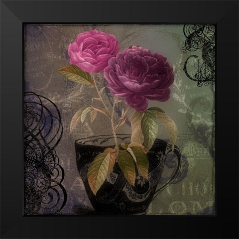 Tea and Roses I Black Modern Wood Framed Art Print by Sasha