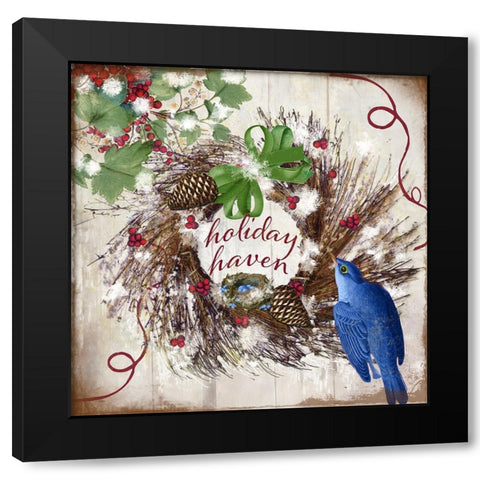 Bluebird Christmas II Black Modern Wood Framed Art Print with Double Matting by Sasha