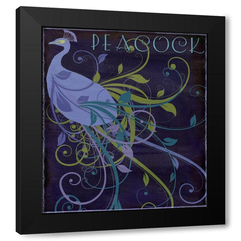 Peacock Nouveau II Black Modern Wood Framed Art Print by Sasha