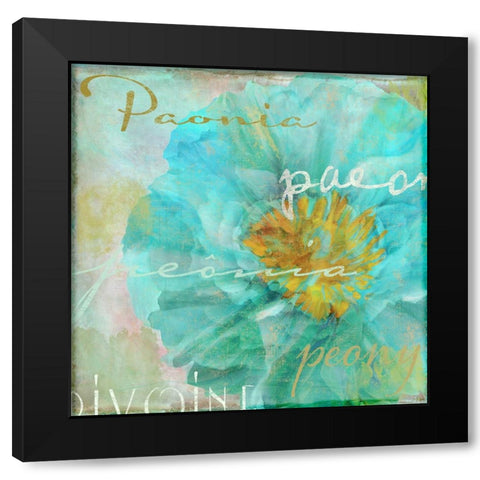 Blue Peony Light Black Modern Wood Framed Art Print by Sasha