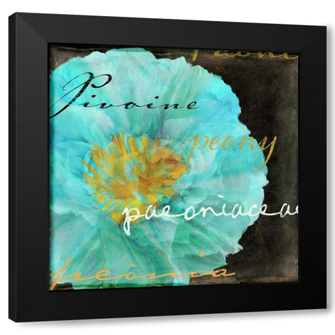 Blue Peony Dark Black Modern Wood Framed Art Print by Sasha
