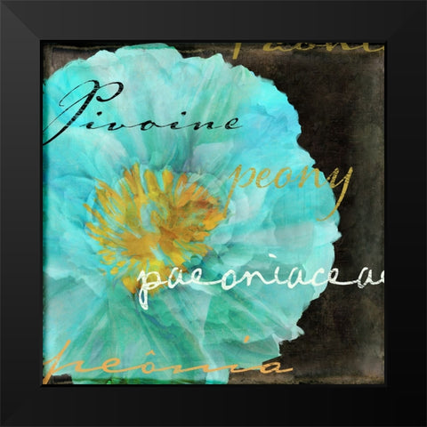 Blue Peony Dark Black Modern Wood Framed Art Print by Sasha