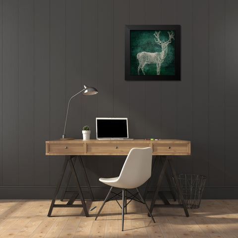 Emerald Deer Black Modern Wood Framed Art Print by Sasha