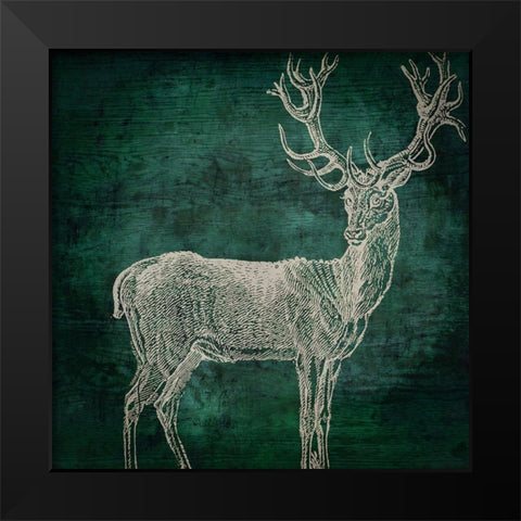 Emerald Deer Black Modern Wood Framed Art Print by Sasha