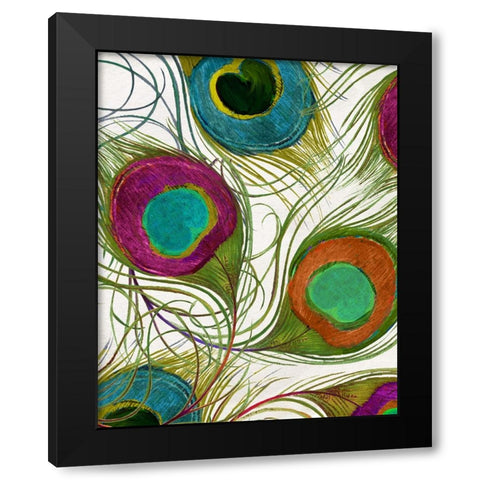 Peacock Feathers II Black Modern Wood Framed Art Print with Double Matting by Sasha