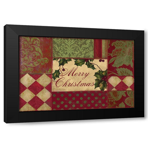 Merry Christmas Patchwork I Black Modern Wood Framed Art Print by Sasha