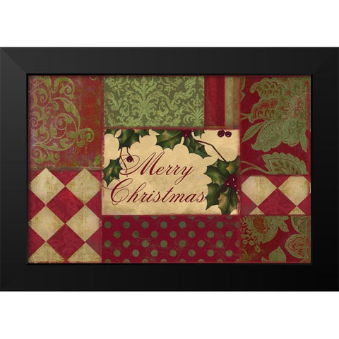 Merry Christmas Patchwork I Black Modern Wood Framed Art Print by Sasha