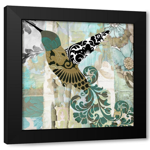 Hummingbird Batik II Black Modern Wood Framed Art Print with Double Matting by Sasha