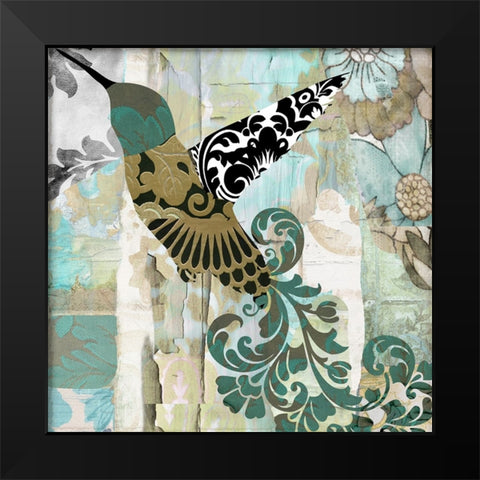 Hummingbird Batik II Black Modern Wood Framed Art Print by Sasha