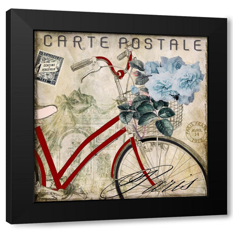 Postale Paris II Black Modern Wood Framed Art Print by Sasha