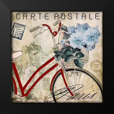 Postale Paris II Black Modern Wood Framed Art Print by Sasha