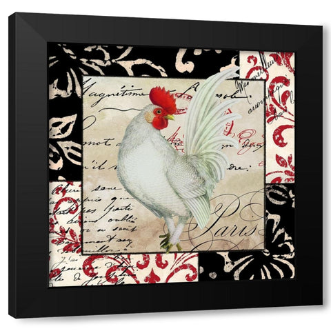 Europa White Rooster Black Modern Wood Framed Art Print with Double Matting by Sasha