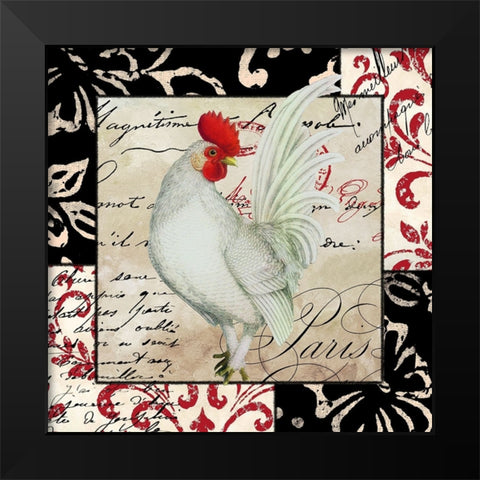Europa White Rooster Black Modern Wood Framed Art Print by Sasha